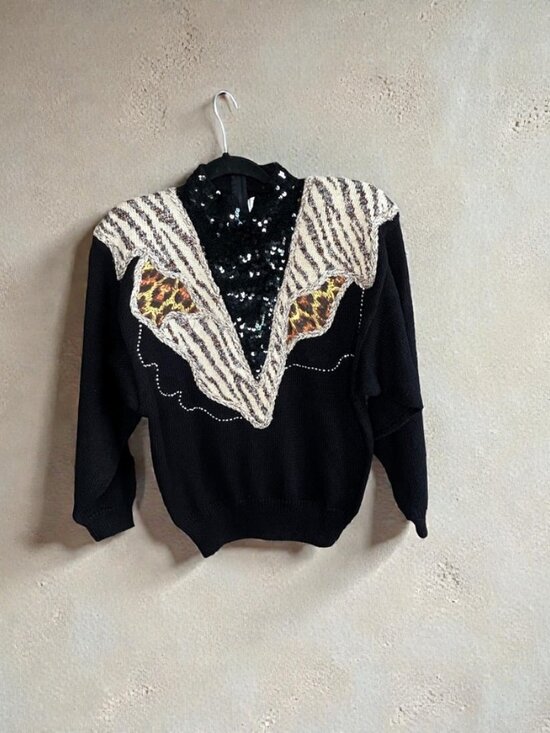 Bonnie & Bill Sweaters - Vintage 80s Bonnie & Bill Zebra Print Bling Embellished Sweater NWT